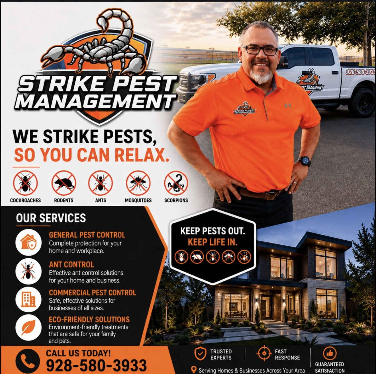Strike Pest Management owner standing in front of company truck